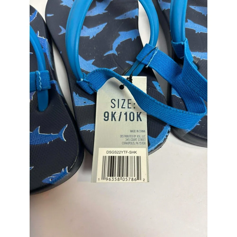 Kids Shark Flip Flops Size 9K/10K Blue Gray Summer Sandals Beach Shoes‎ LOT OF 2